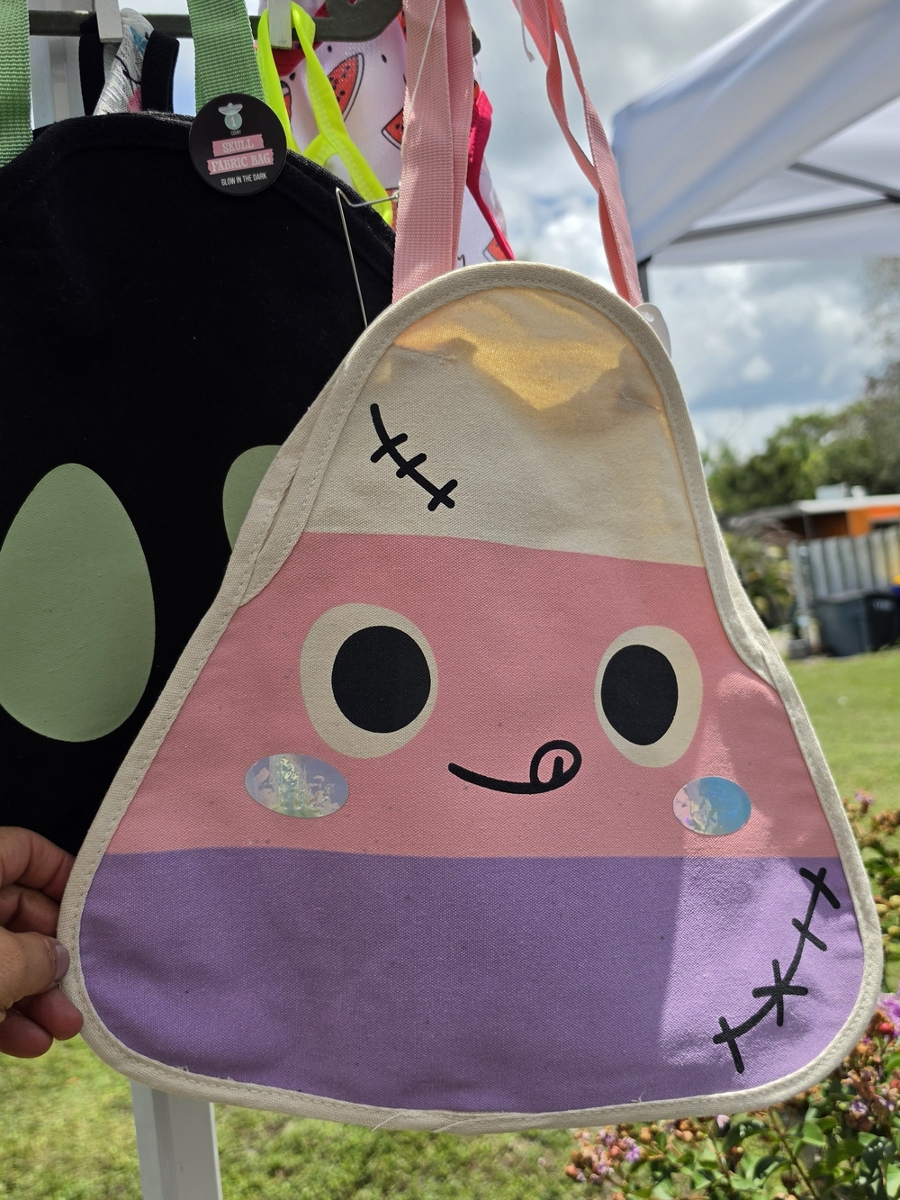 (3) Kids Canvas Halloween Shoulder Bag in Pink and Purple Treat Or Treat Bags